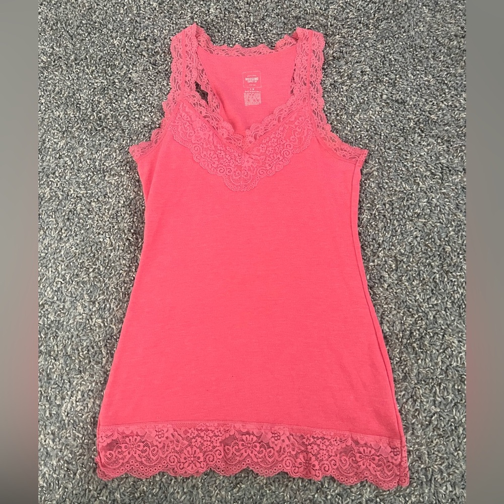 Y2K Pink Lace Trim Vintage Tank Top